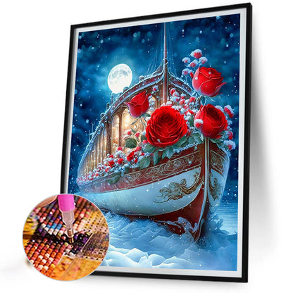 Moon Snow Rose Sailing Boat 30*40Ccm(canvas) full round drill diamond painting