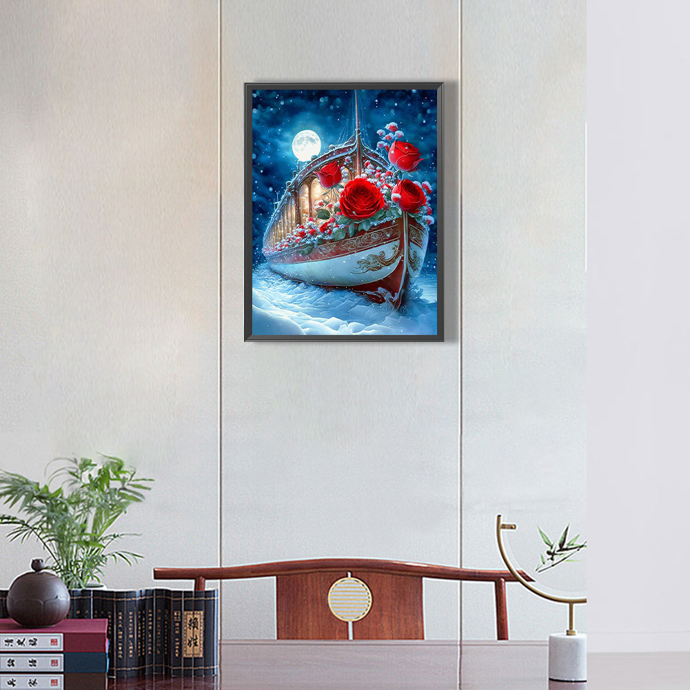 Moon Snow Rose Sailing Boat 30*40Ccm(canvas) full round drill diamond painting