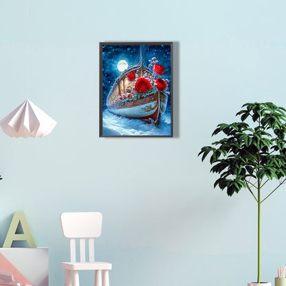 Moon Snow Rose Sailing Boat 30*40Ccm(canvas) full round drill diamond painting