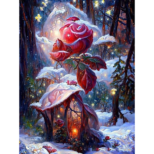 A Little Home Under The Light Of Roses 30*40Ccm(canvas) full round drill diamond painting