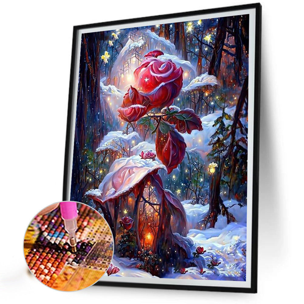A Little Home Under The Light Of Roses 30*40Ccm(canvas) full round drill diamond painting