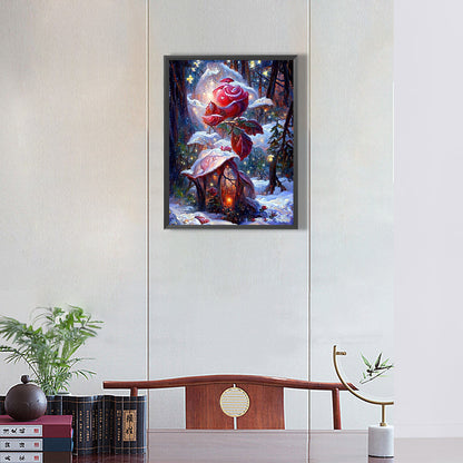 A Little Home Under The Light Of Roses 30*40Ccm(canvas) full round drill diamond painting