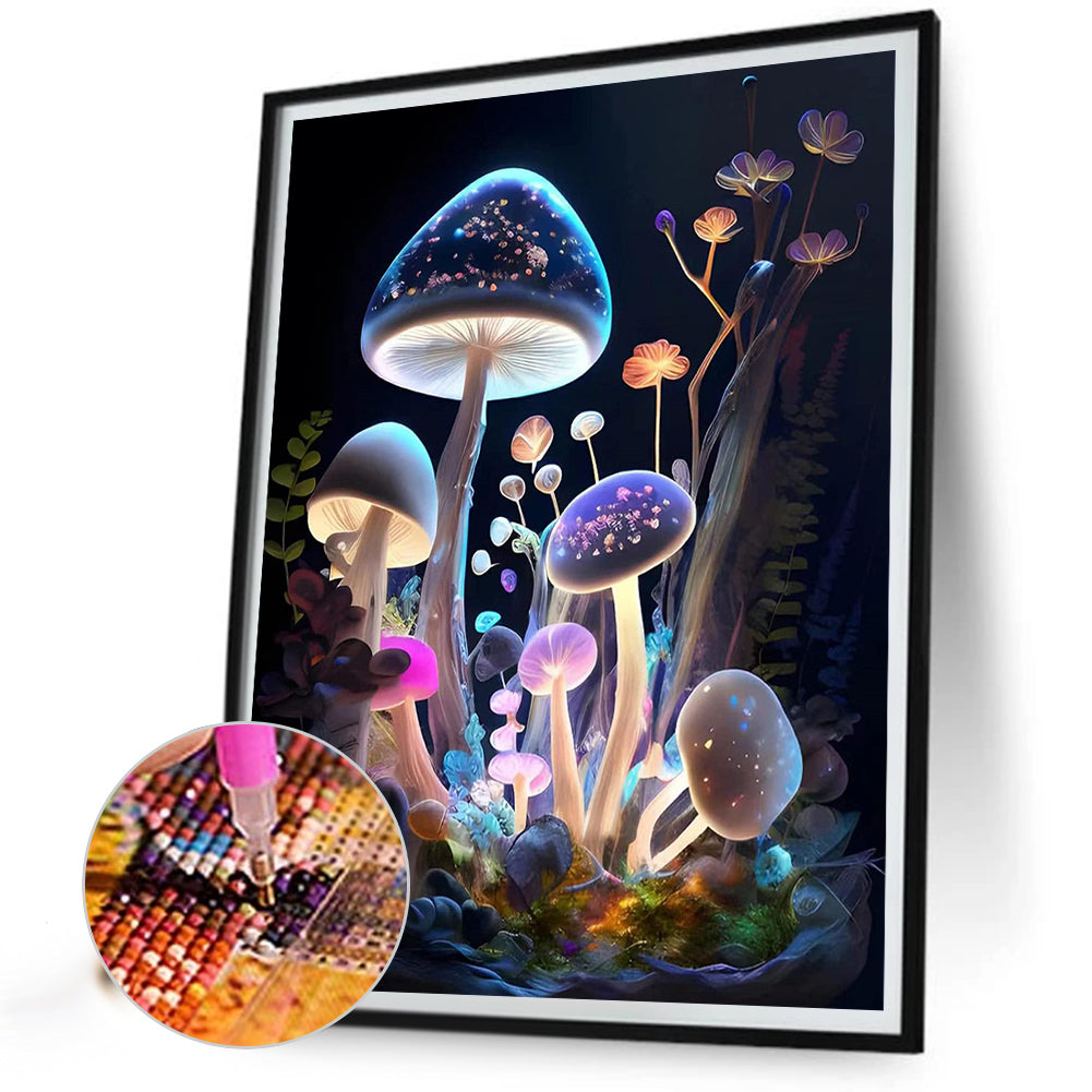 Glowing Mushroom In The Corner 30*40Ccm(canvas) full round drill diamond painting