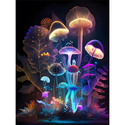 Glowing Mushrooms In Tree Bushes 30*40Ccm(canvas) full round drill diamond painting