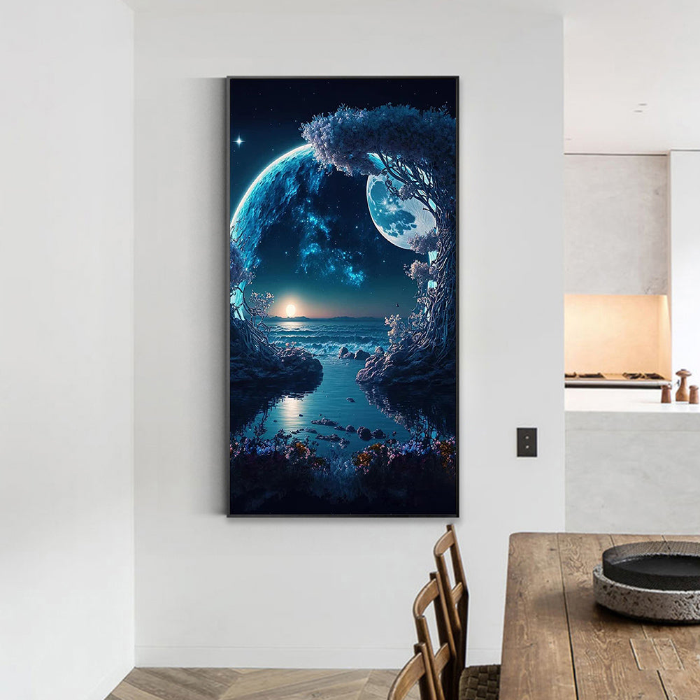 Night Scene Surrounded By Rocks 40*70Ccm(canvas) full round drill diamond painting