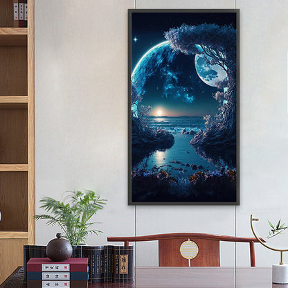 Night Scene Surrounded By Rocks 40*70Ccm(canvas) full round drill diamond painting