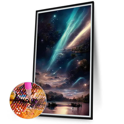 Double Aurora Galloping In The Night Sky 40*70Ccm(canvas) full round drill diamond painting