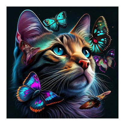 Cat Butterfly - Full Round Drill Diamond Painting 30*30CM