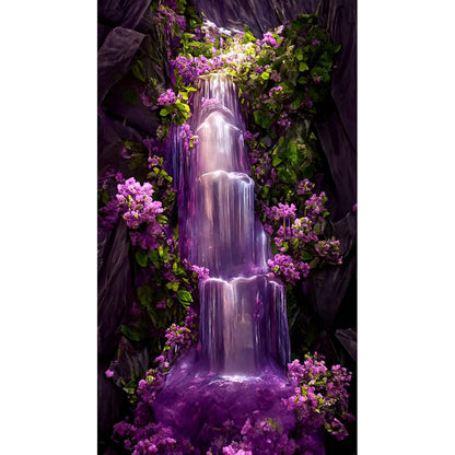 Purple Mountain Waterfall - Full Round Drill Diamond Painting 40*70CM