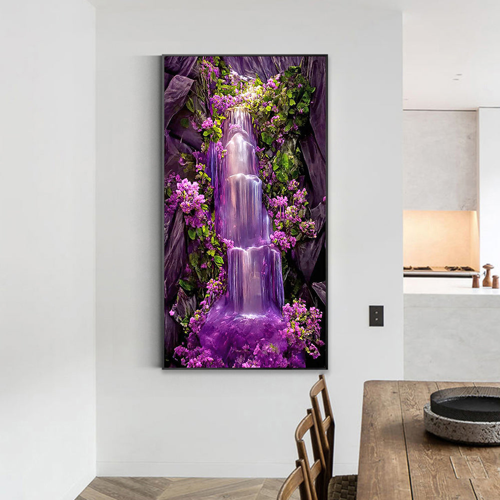Purple Mountain Waterfall - Full Round Drill Diamond Painting 40*70CM