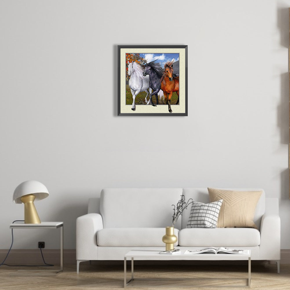 3D Picture Frame Running Horse - Full Round Drill Diamond Painting 30*30CM