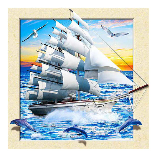 3D Picture Frame Sailboat - Full Round Drill Diamond Painting 30*30CM