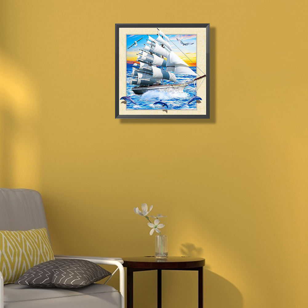 3D Picture Frame Sailboat - Full Round Drill Diamond Painting 30*30CM