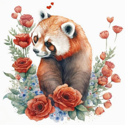 Raccoon With Flowers - Full Round Drill Diamond Painting 30*30CM