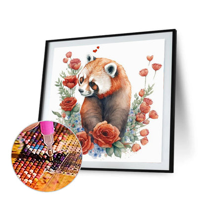 Raccoon With Flowers - Full Round Drill Diamond Painting 30*30CM