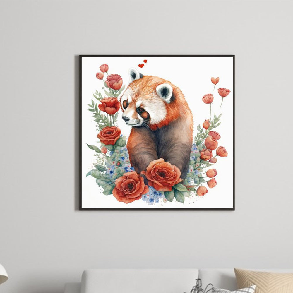 Raccoon With Flowers - Full Round Drill Diamond Painting 30*30CM