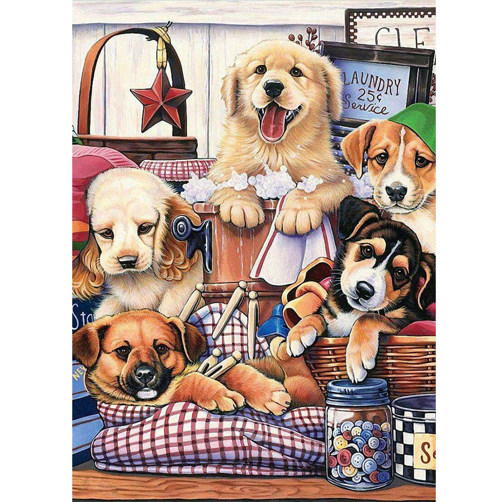 Leisure Time For Dog Bath - Full Round Drill Diamond Painting 30*40CM