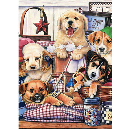 Leisure Time For Dog Bath - Full Round Drill Diamond Painting 30*40CM