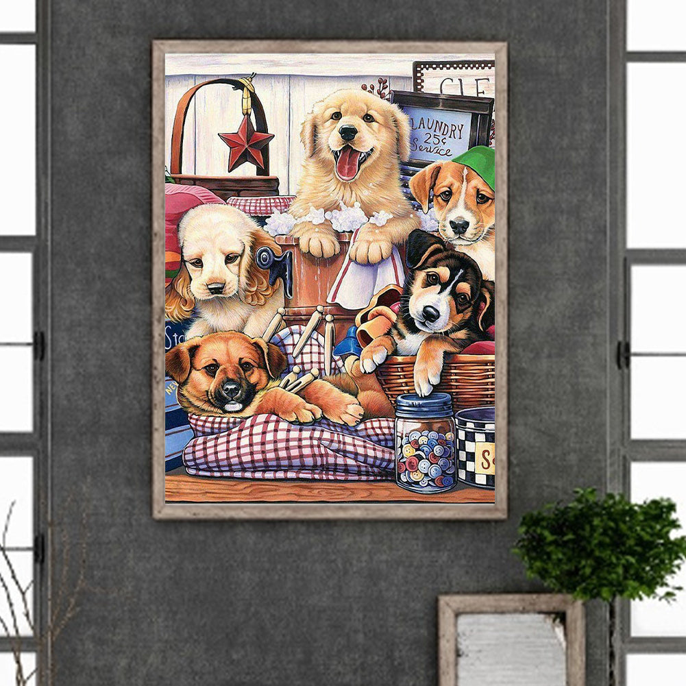 Leisure Time For Dog Bath - Full Round Drill Diamond Painting 30*40CM