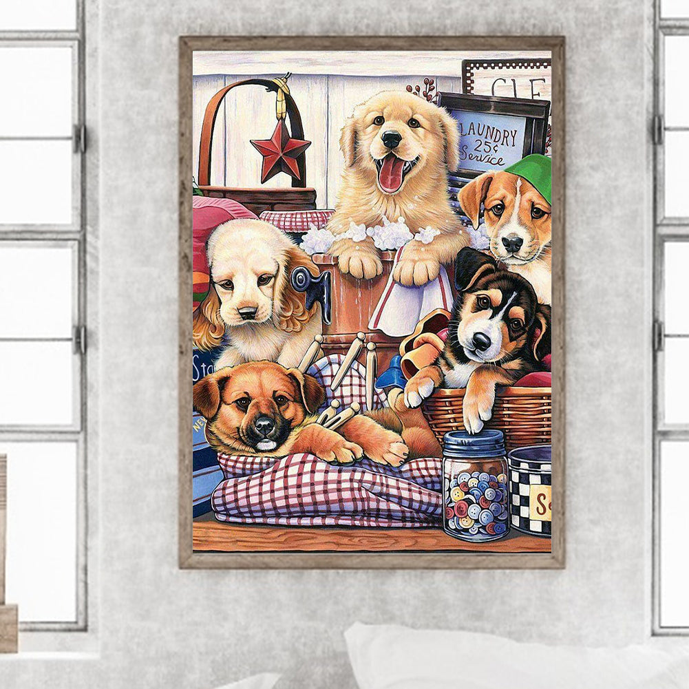 Leisure Time For Dog Bath - Full Round Drill Diamond Painting 30*40CM