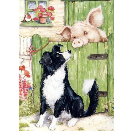 Dog And Pig Smile - Full Round Drill Diamond Painting 30*40CM