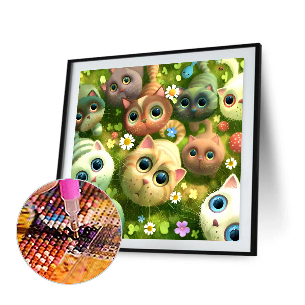 Kittens Looking Up Curiously - Full Round Drill Diamond Painting 30*30CM