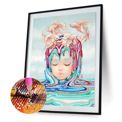 Syrup Girl Surrounded By Goldfish - Full Round Drill Diamond Painting 30*40CM