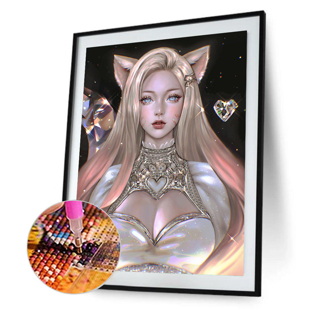 Cat Blonde Happy Diamond Girl 40*50Ccm(canvas) full round drill diamond painting