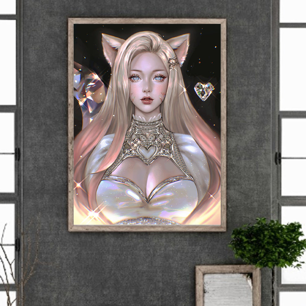 Cat Blonde Happy Diamond Girl 40*50Ccm(canvas) full round drill diamond painting