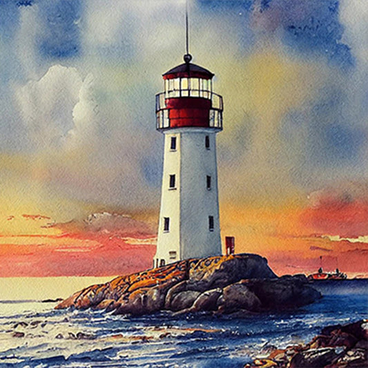 Cross Sea Lighthouse 45*45Ccm(canvas) full round drill diamond painting