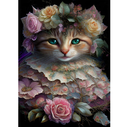 Flower Cat - Full Round Drill Diamond Painting 30*40CM