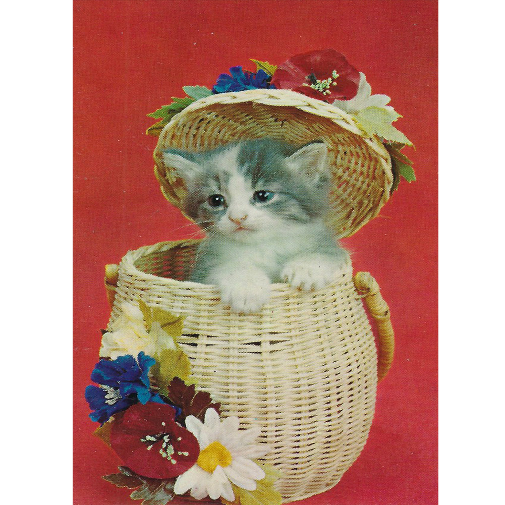 Cat In A Basket - Full Round Drill Diamond Painting 30*40CM