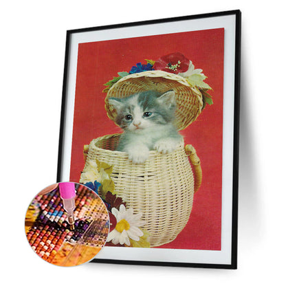 Cat In A Basket - Full Round Drill Diamond Painting 30*40CM