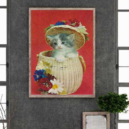 Cat In A Basket - Full Round Drill Diamond Painting 30*40CM