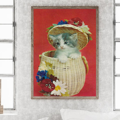 Cat In A Basket - Full Round Drill Diamond Painting 30*40CM