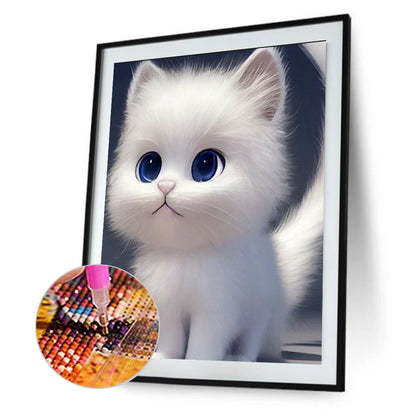 White Haired Cat - Full Round Drill Diamond Painting 30*40CM