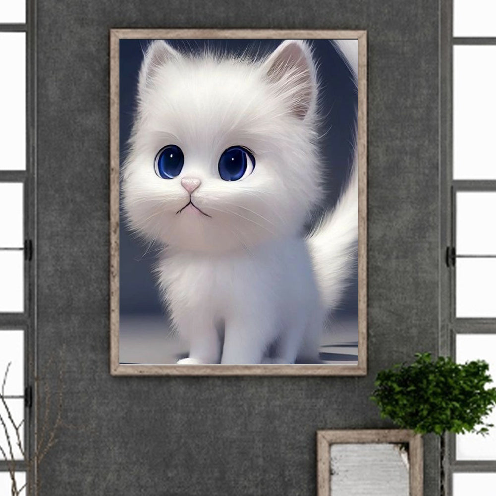 White Haired Cat - Full Round Drill Diamond Painting 30*40CM