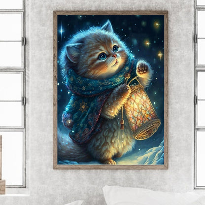 Cat Holding A Lantern - Full Round Drill Diamond Painting 30*40CM