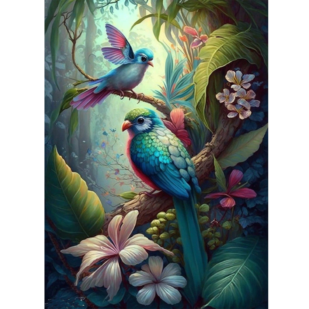 Flowers And Birds Playing - Full Round Drill Diamond Painting 30*40CM