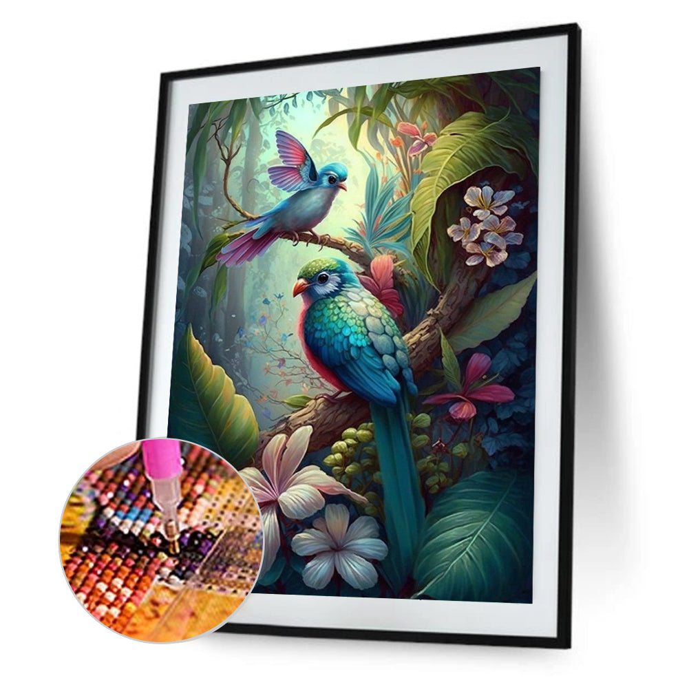 Flowers And Birds Playing - Full Round Drill Diamond Painting 30*40CM