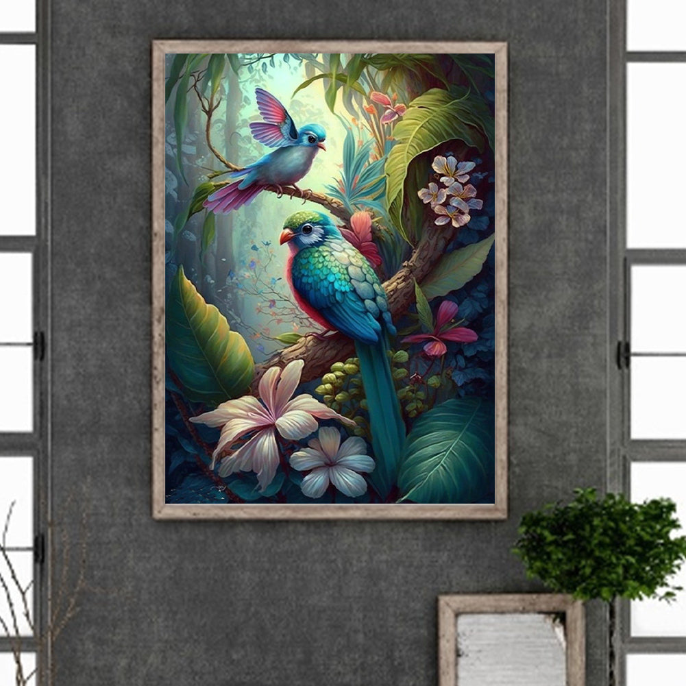 Flowers And Birds Playing - Full Round Drill Diamond Painting 30*40CM