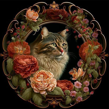 Cat In The Wreath - Full Round Drill Diamond Painting 40*40CM