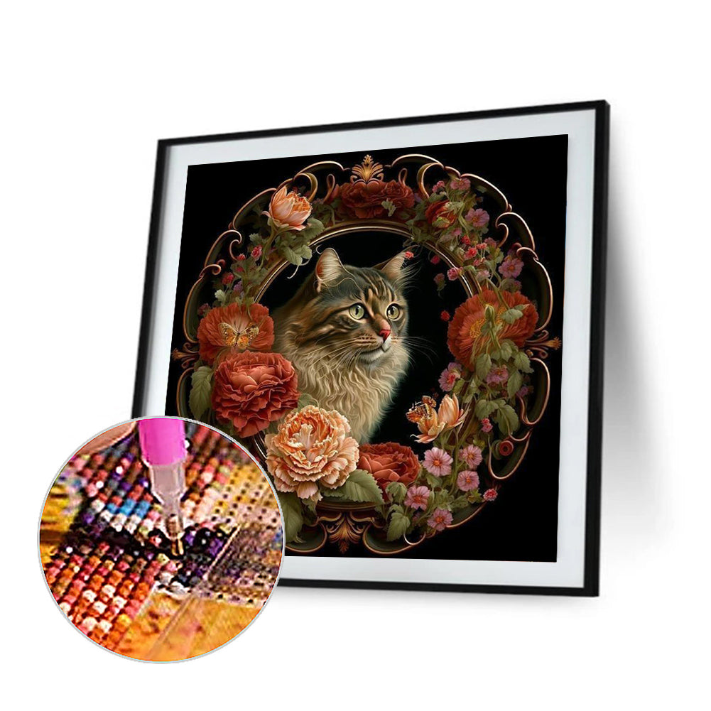 Cat In The Wreath - Full Round Drill Diamond Painting 40*40CM