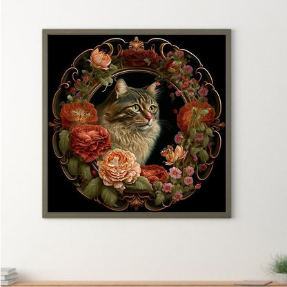 Cat In The Wreath - Full Round Drill Diamond Painting 40*40CM