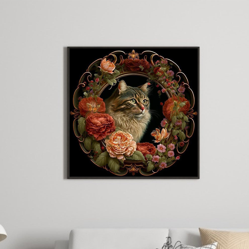 Cat In The Wreath - Full Round Drill Diamond Painting 40*40CM