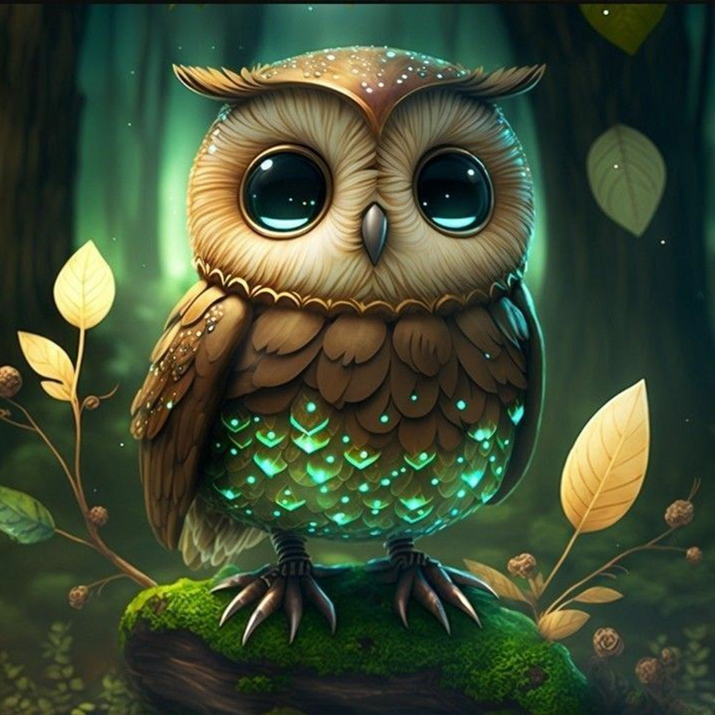 Glowing Owl - Full Round Drill Diamond Painting 40*40CM