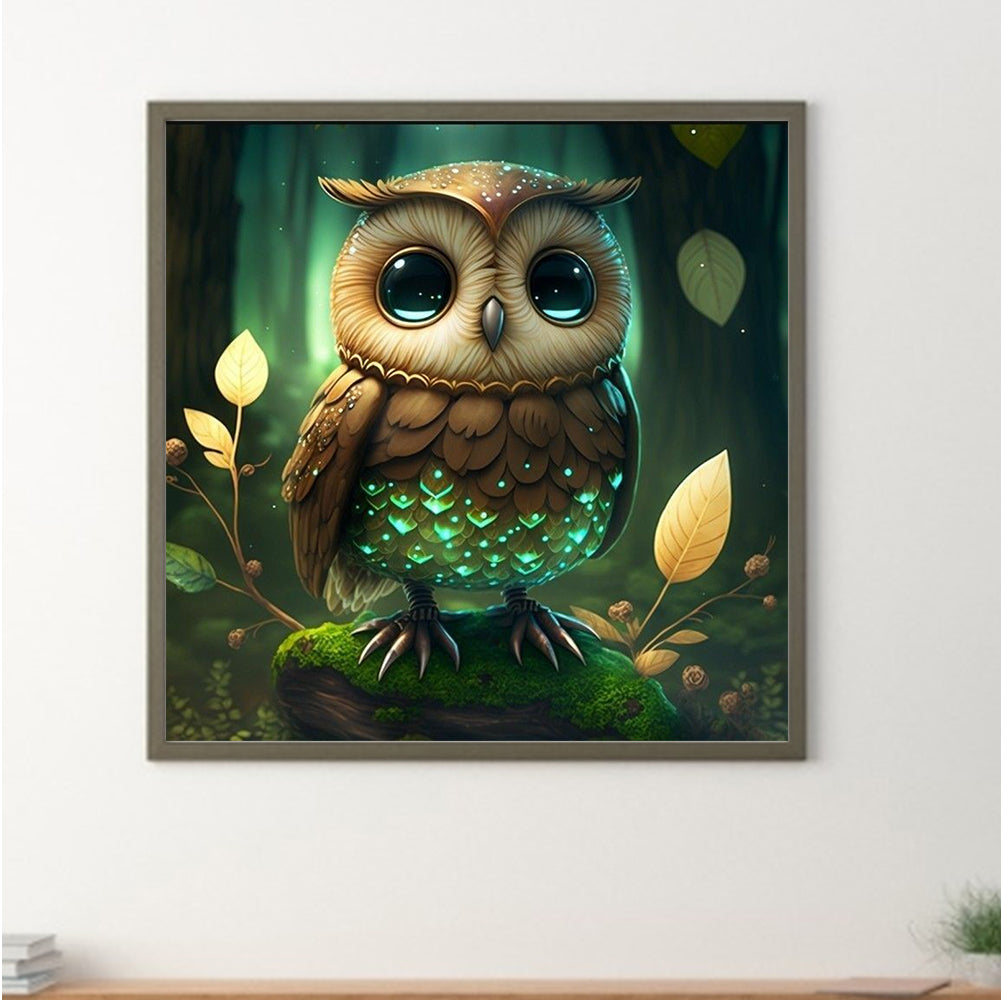 Glowing Owl - Full Round Drill Diamond Painting 40*40CM