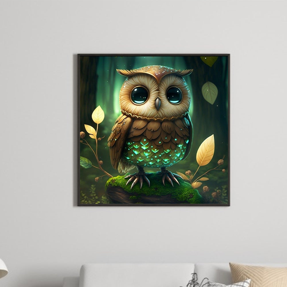 Glowing Owl - Full Round Drill Diamond Painting 40*40CM