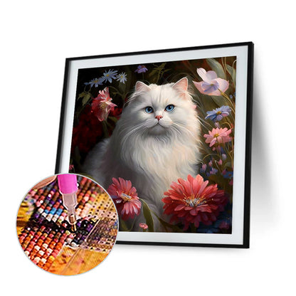 Cat In The Flowers - Full Round Drill Diamond Painting 40*40CM