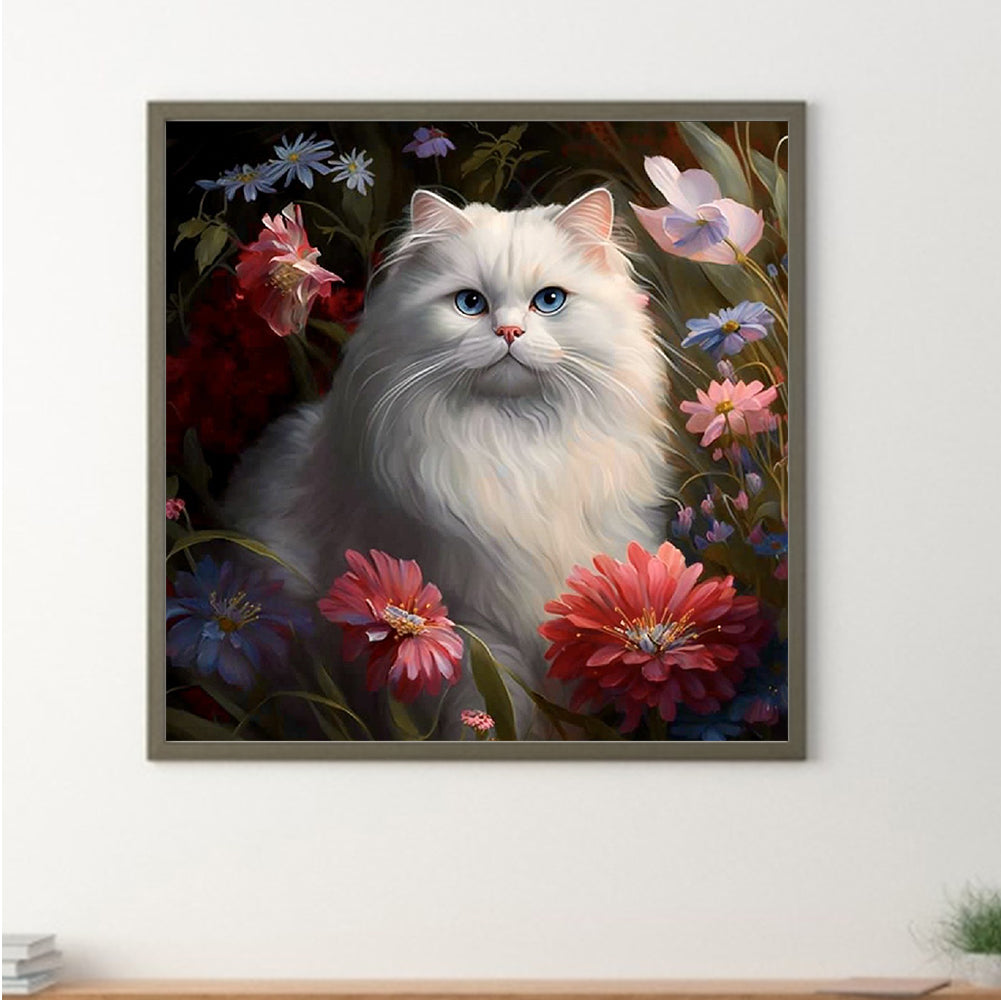 Cat In The Flowers - Full Round Drill Diamond Painting 40*40CM